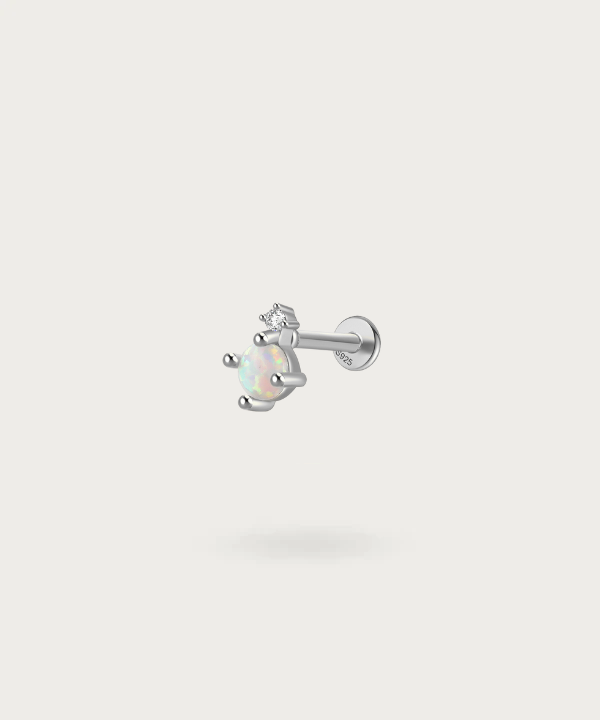 Piercing mit Zirkonia und Opal silber helix