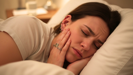 Frau versucht mit Ohrpiercings zu schlafen