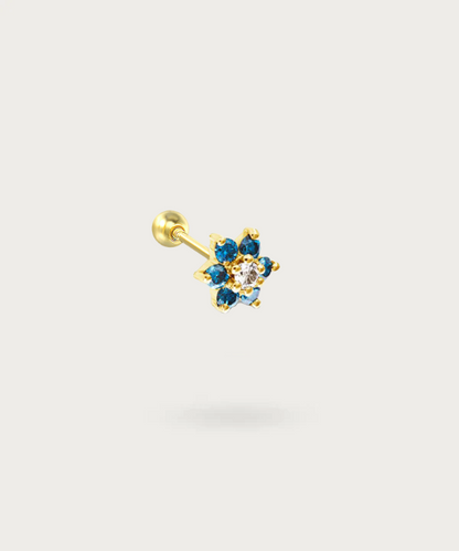 Gold und blauer Zirkonia Blumenpiercing